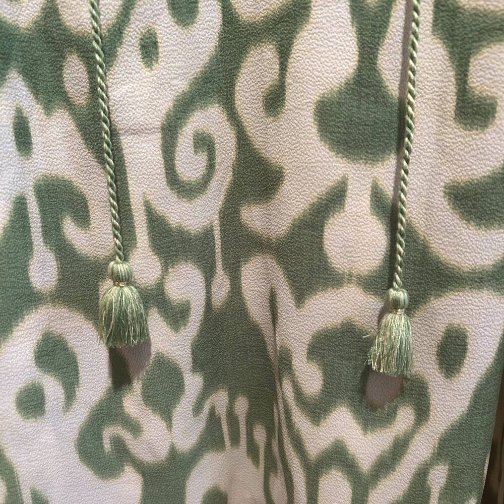 Rose and Olive 2X Green Print Blouse-Ruffle Sleeve-Tassel Tie-Boho-Peasant-Artsy - Picture 3 of 8